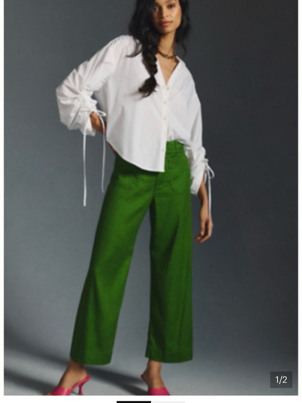 Anthropologie Wide-Leg Cropped Pants in Green